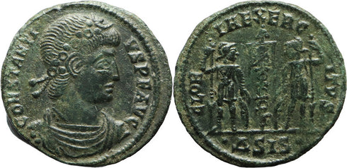 Ancient Roman coin of Constantius II minted in Siscia - GLORIA EXERCITVS